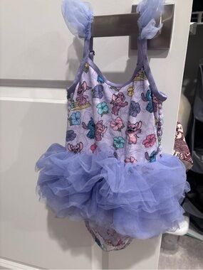 Lilac Tulle Tutu Swimsuit with Cartoon Floral Print